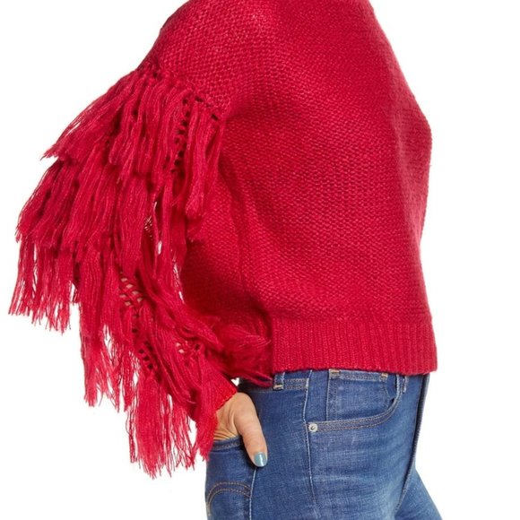 Love by Design Fringe Sleeve Sweater Red - Picture 3 of 7